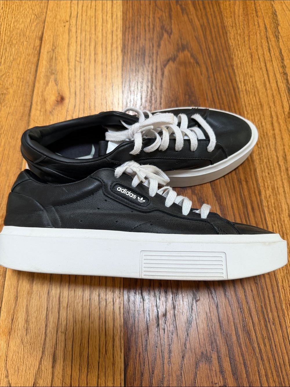 adidas Black Leather Platform Sneaker with White Sole
